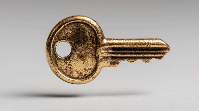 Tiny key floating mid-air above lock isolated on white background, symbolizing solution imminent, guidance, planning, opportunity, discovery, insight, achievement, and conceptual metaphor