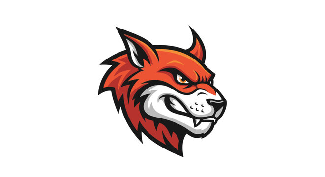 Fierce red fox head mascot logo with fangs.