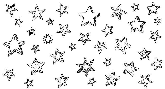 Whimsical star doodle vector pattern with playful hand drawn celestial sketch elements