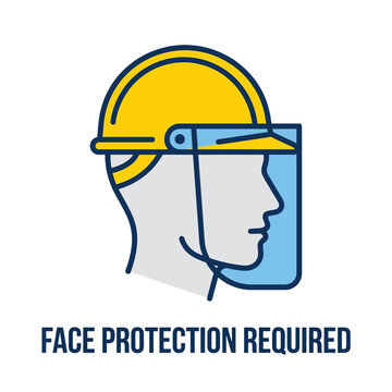 Face protection required sign with hard hat and face shield