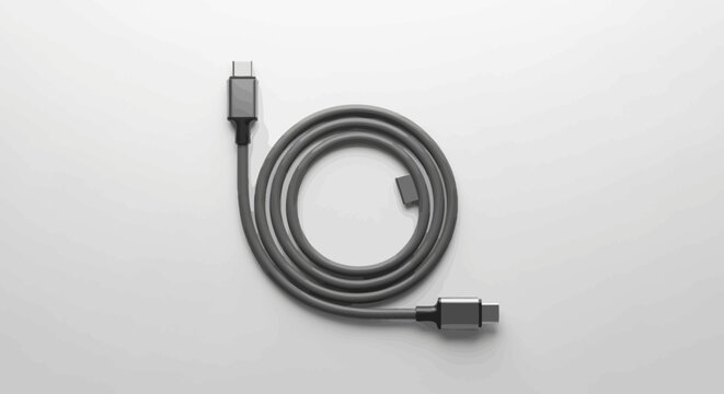Modern USB-C Cable Coiled on White Background