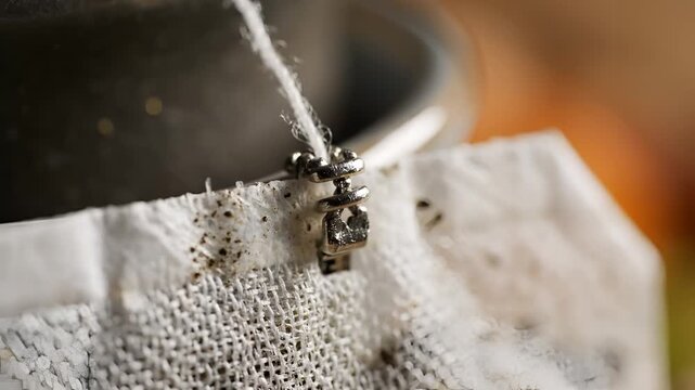 Closeup Macro Shot of Tea Bag String and Tag.