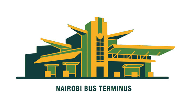 Modern Nairobi Bus Terminal Illustrated Graphic Design.