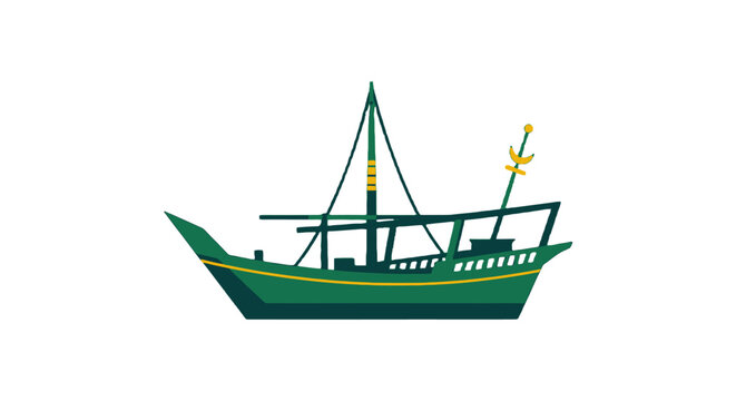 Traditional wooden sailing dhow boat with raised mast.