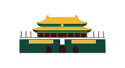 Naklejka premium Traditional Chinese Palace Illustration With Golden Roof Details.
