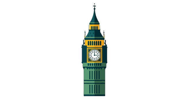 Illustrated Big Ben Clock Tower Icon with Green Details.