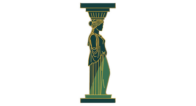 Classical green caryatid column statue with intricate details.