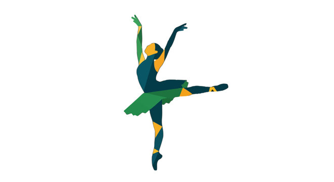 Graceful ballet dancer in elegant mid leap pose.