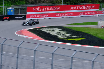 Obraz premium May 25, 2026, Montreal, Canada, Mercedes F1 car driven by Antonelli and Russell during Formula 1 action. g.