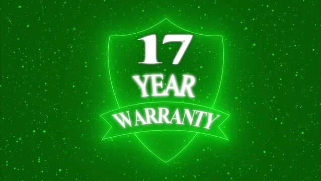 Vintage 17 year Warranty  Badge Design with Ribbon and Shield Banner dark background animation 4k video