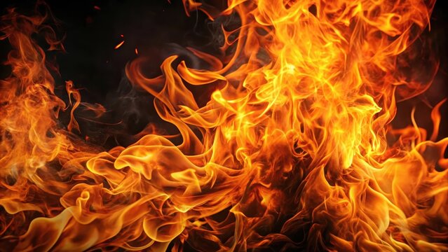 Vivid orange flames swirling in dark background