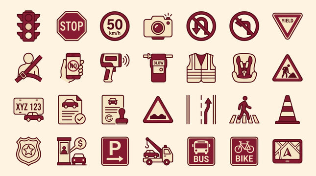 Road Traffic Signs and Regulatory Highway Icons Set