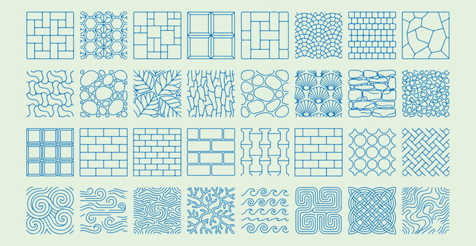 Geometric floor pattern tile set, hand drawn minimal line art doodle set, premium modern monoline vector illustration, clean design isolated on white background, architecture and interior flooring ele