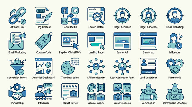 Digital Marketing and SEO Optimization Icon Set Vector