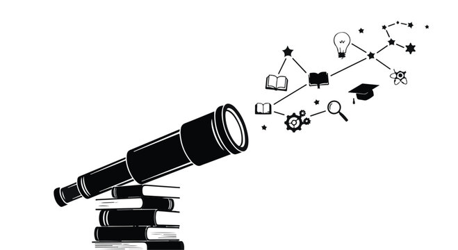telescope looking at education and innovation concept icons