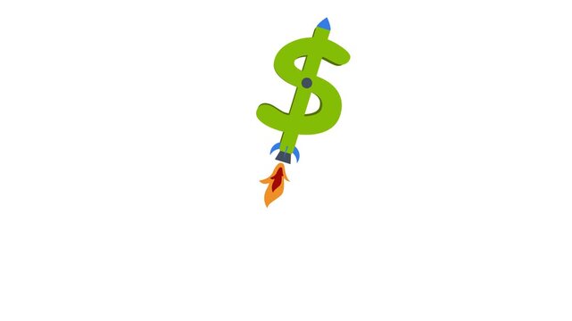 Green Dollar Sign Rocket Flying Upwards Concept Animation 4K