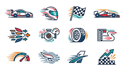 Obraz premium Motorsport and Racing Icons Set