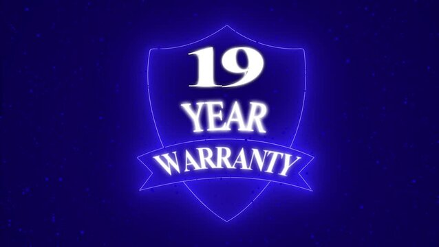 Vintage 19 year Warranty  Badge Design with Ribbon and Shield Banner dark background animation 4k video