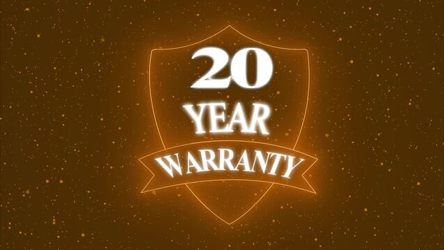 Vintage 20 year Warranty  Badge Design with Ribbon and Shield Banner dark background animation 4k video