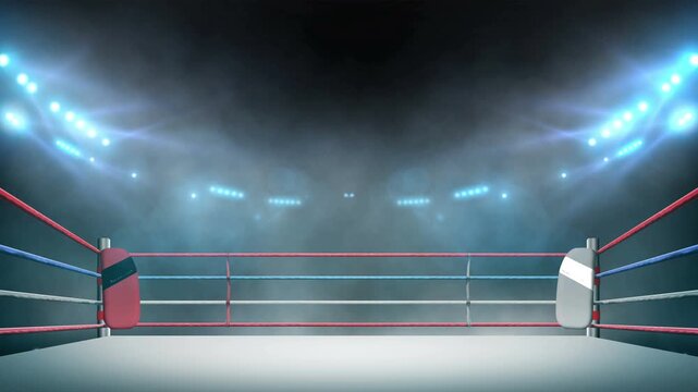 boxing ring with illumination by spotlights. 4k video background.	
