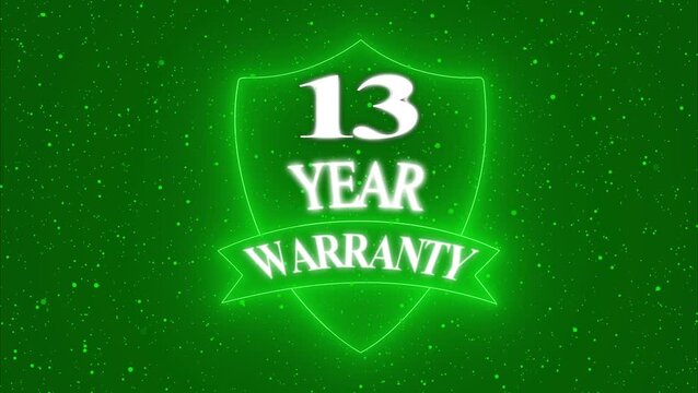 Vintage 13 year Warranty  Badge Design with Ribbon and Shield Banner dark background animation 4k video