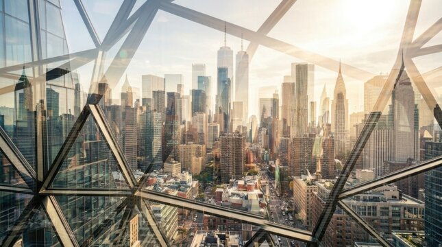 New York City Skyline Overlap Reflection Modern Architecture