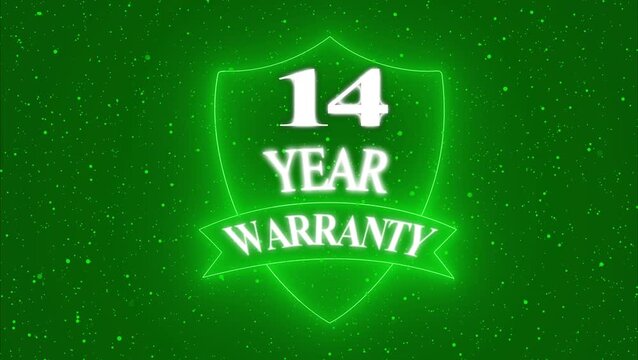 Vintage 14 year Warranty  Badge Design with Ribbon and Shield Banner dark background animation 4k video