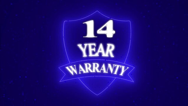 Vintage 14 year Warranty  Badge Design with Ribbon and Shield Banner dark background animation 4k video