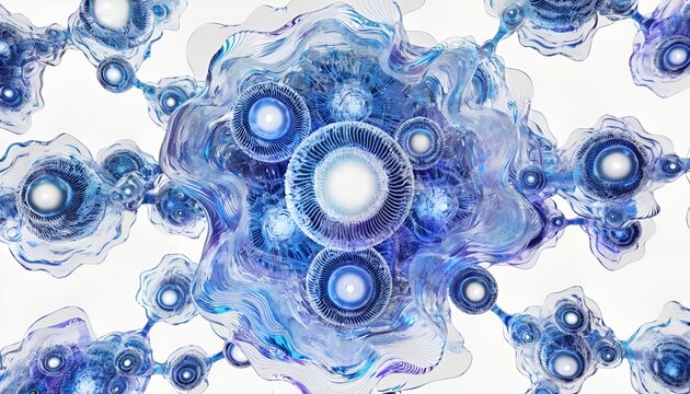 Abstract blue organic cell structure, microscopic life, scientific research, futuristic technology concept