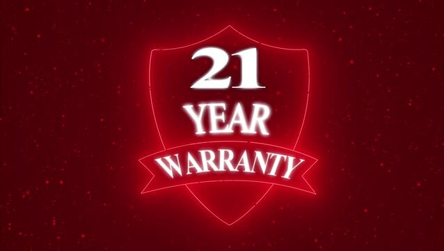 Vintage 21 year Warranty  Badge Design with Ribbon and Shield Banner dark background animation 4k video