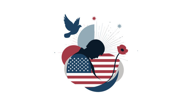 Remembrance Day USA: Soldier Silhouette, Poppy, Dove, American Flag, Peace Symbol
