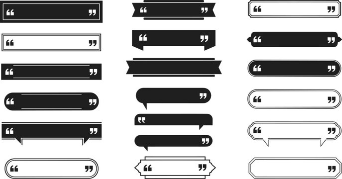 Quote Box Ribbon and Horizontal Banner Icon Set with Minimalist Text Frames for Digital Testimonials, Web Citations, and Social Media Post Graphics