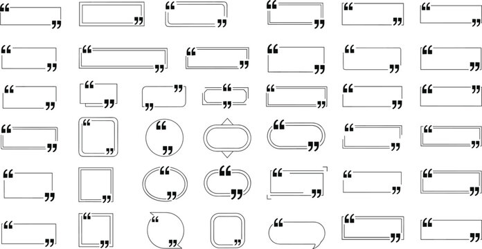 Quotation Mark Frame and Border Collection with Geometric Text Boxes for Testimonials, Social Media Posts, Digital Citation Layouts, and Editorial Graphic Designs