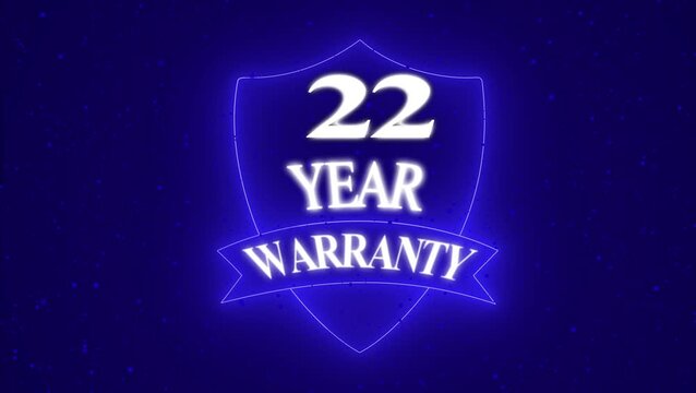 Vintage 22 year Warranty  Badge Design with Ribbon and Shield Banner dark background animation 4k video