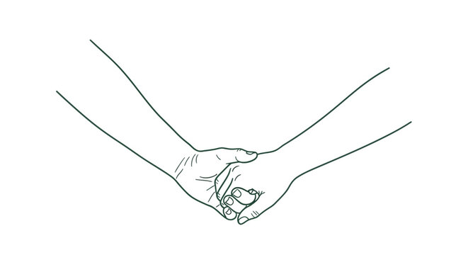 Line art illustration of two hands holding together