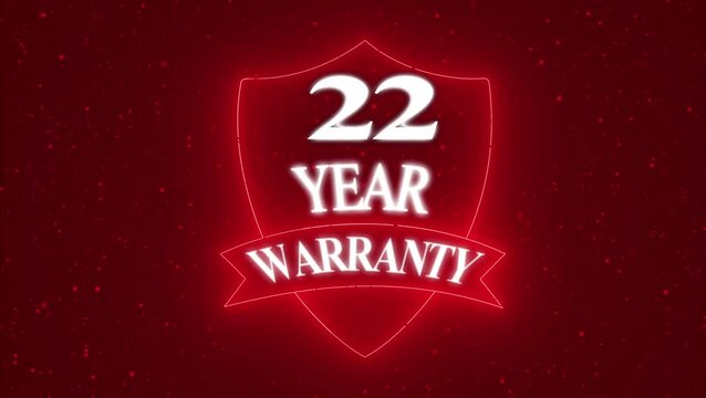 Vintage 22 year Warranty  Badge Design with Ribbon and Shield Banner dark background animation 4k video
