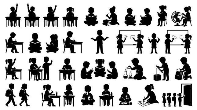 Children and Student CAD Silhouette Block Collection for Architectural Drawing and Design