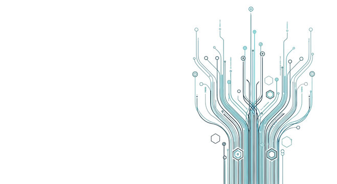 Abstract digital tree network, futuristic technology, blue lines on white background, data connections