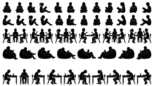Children and Student Silhouette CAD Block Collection for Architectural Layout Drawings