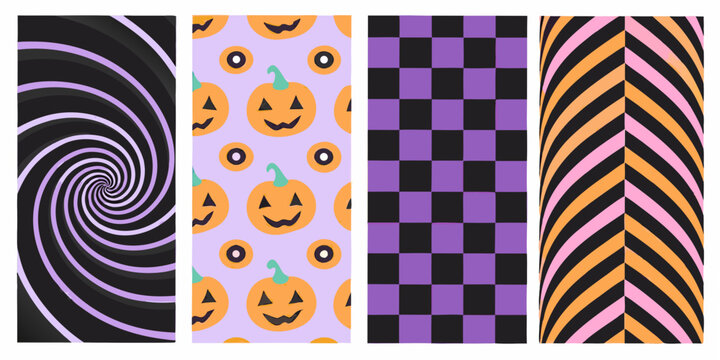 Halloween Pattern Collection Featuring Spirals Pumpkins Checks And Chevron Stripes