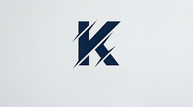 Stylized Navy Blue Letter K with Diagonal Slashes on White Background.