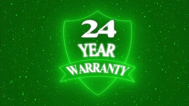 Vintage 24 year Warranty  Badge Design with Ribbon and Shield Banner dark background animation 4k video