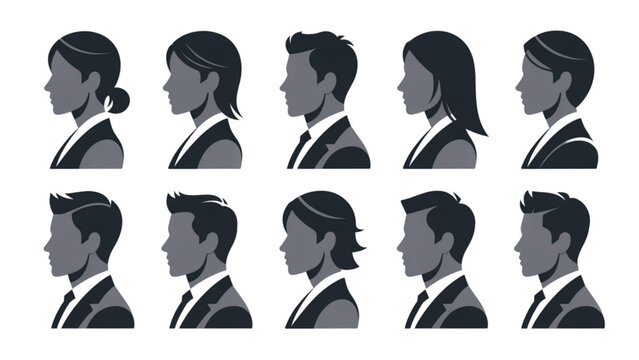 Black and white line art portraits of different hairstyles for men Vector