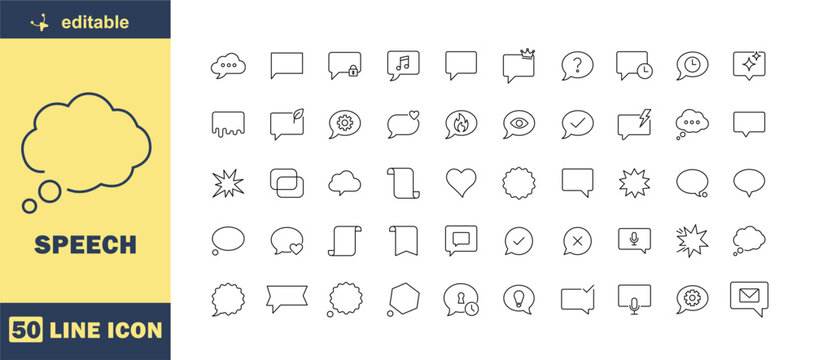 Speech Bubble Line Icons Set Editable Vector Collection