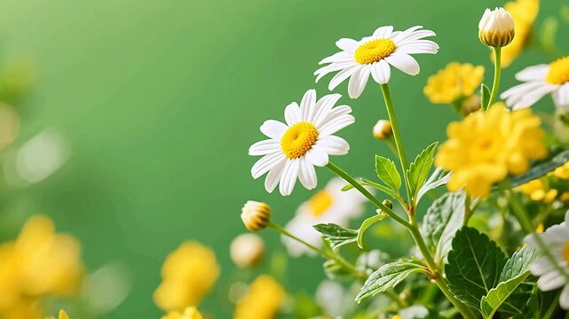 White daisies and yellow flowers