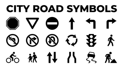 Collection of City Road Symbols and Traffic Signs for Navigation and Safety © MstSomaya