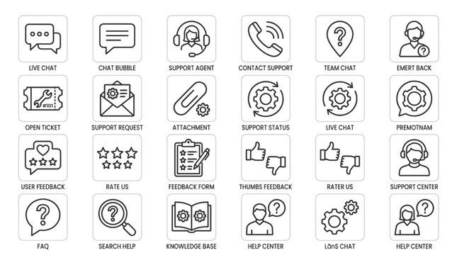 Customer service icons and symbols for support and communication.