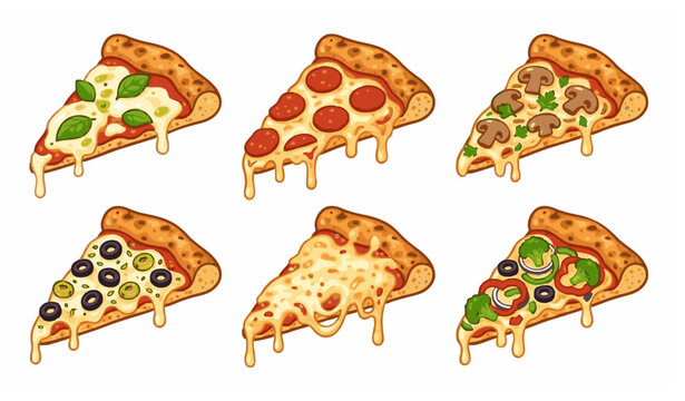 Melting Pizza Slice Set Vector Illustration