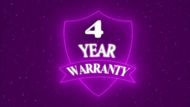 Vintage 4 year Warranty  Badge Design with Ribbon and Shield Banner dark background animation 4k video