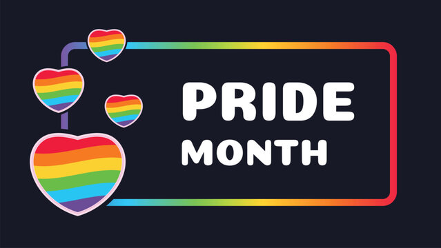 LGBTQ Pride month, community campaign banner with rainbow colour hearts, social event, festival, parade or rally